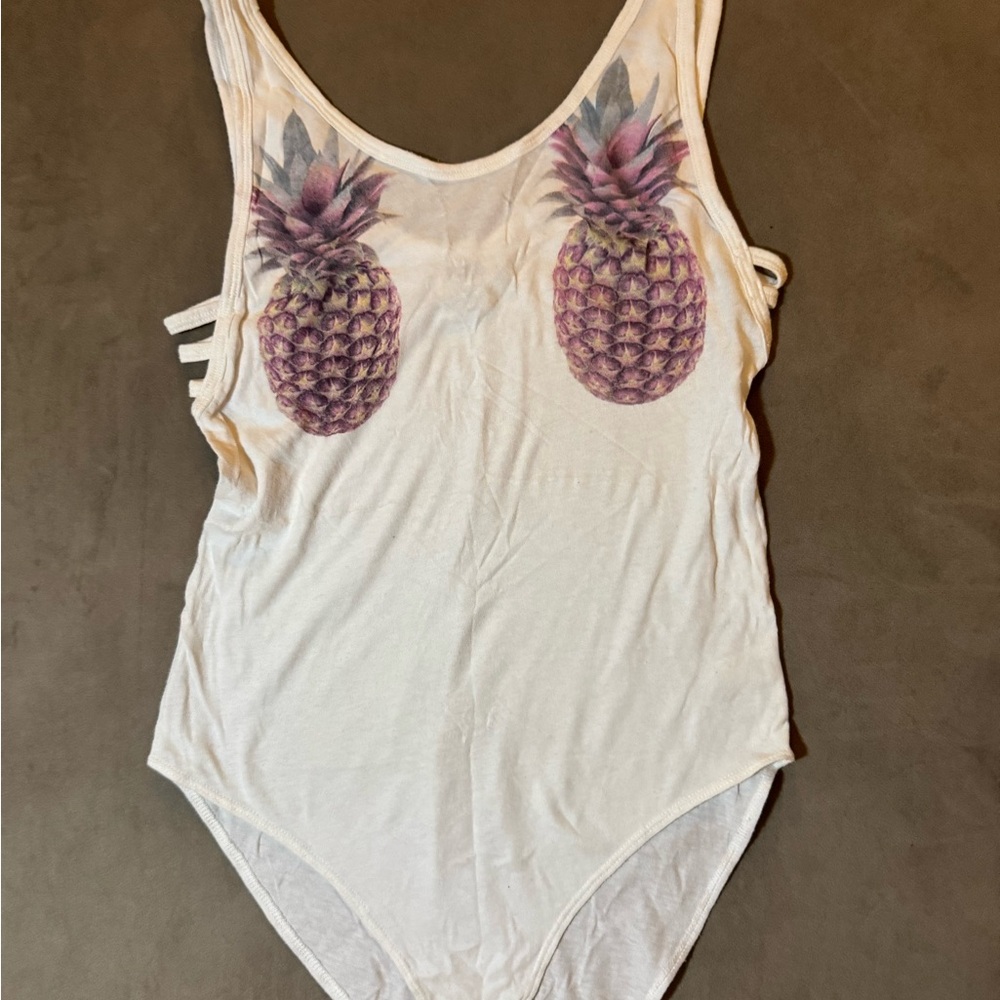 PINK Victoria's Secret White Pineapple Print Bodysuit